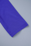 Royal Blue Elegant Solid Patchwork Frenulum Metal Accessories Decoration Slit V Neck Wrapped Skirt Dresses