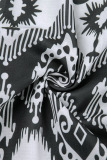 Black Vintage Geometric Patchwork Cardigan Collar Nine Points Sleeve Two Pieces