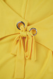 Yellow Elegant Solid Patchwork Frenulum Metal Accessories Decoration Slit V Neck Wrapped Skirt Dresses