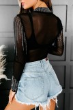 Black Sexy Patchwork See-through Hot Drill Half A Turtleneck Skinny Romper
