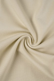 Khaki Elegant Solid Patchwork Frenulum Metal Accessories Decoration Slit V Neck Wrapped Skirt Dresses