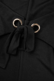 Black Elegant Solid Patchwork Frenulum Metal Accessories Decoration Slit V Neck Wrapped Skirt Dresses