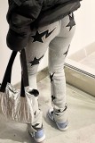 Light Gray Casual The stars Printing Regular High Waist Conventional Full Print Trousers
