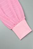 Pink Elegant Print Patchwork V Neck Long Sleeve Two Pieces