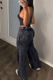 Dark Gray Sexy Casual Solid Backless Spaghetti Strap Sleeveless Two Pieces