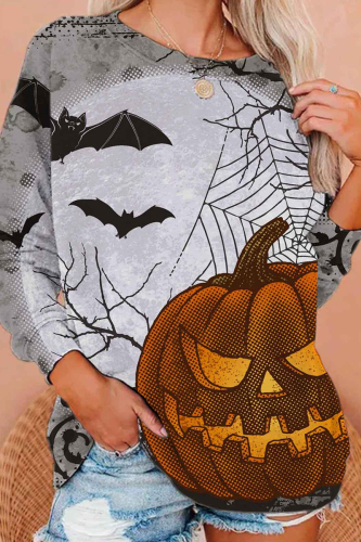 Grey Casual Print Basic O Neck Tops