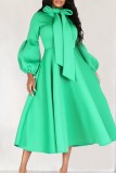 Rose Red Casual Solid With Bow Half A Turtleneck Long Sleeve Dresses