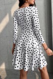 White Sexy Casual Dot Print Patchwork V Neck Long Sleeve Dresses