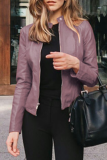 Pink Street Elegant Solid Patchwork Zipper Mandarin Collar Outerwear