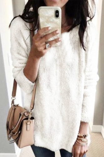White Casual Simplicity Solid O Neck Tops