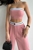 Pink Casual Solid Patchwork Strapless Sleeveless Two Pieces