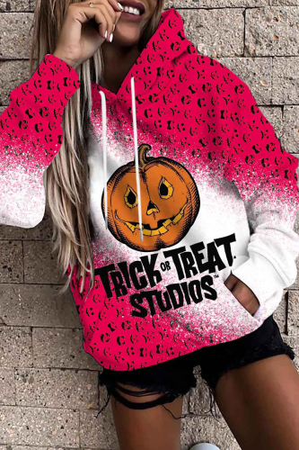 Black Orange Casual Print Basic Hooded Collar Tops