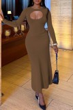 Light Green Casual Hollowed Out O Neck Long Sleeve Dresses