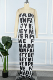 White Sexy Street Letter Patchwork Printing Off the Shoulder One Step Skirt Dresses