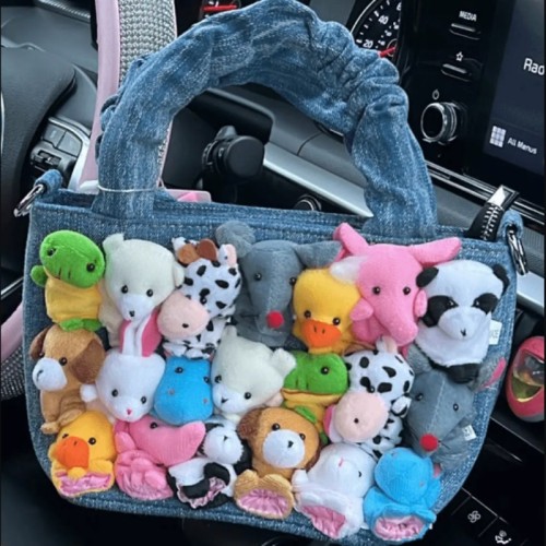 Blue Casual Character Patchwork Bags