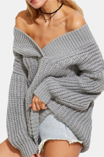 Grey Sexy Casual Solid Patchwork V Neck Tops