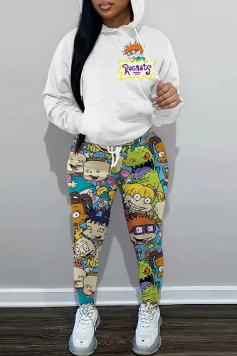 Light Blue Rugrats Cartoon Print Hoodie Jogger Set Casual Streetwear Long Sleeve Sweatshirt and Drawstring Waist Sweatpants Two Piece Outfit