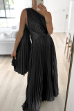 Burgundy Sweet Elegant Solid Fold Oblique Collar A Line Dresses