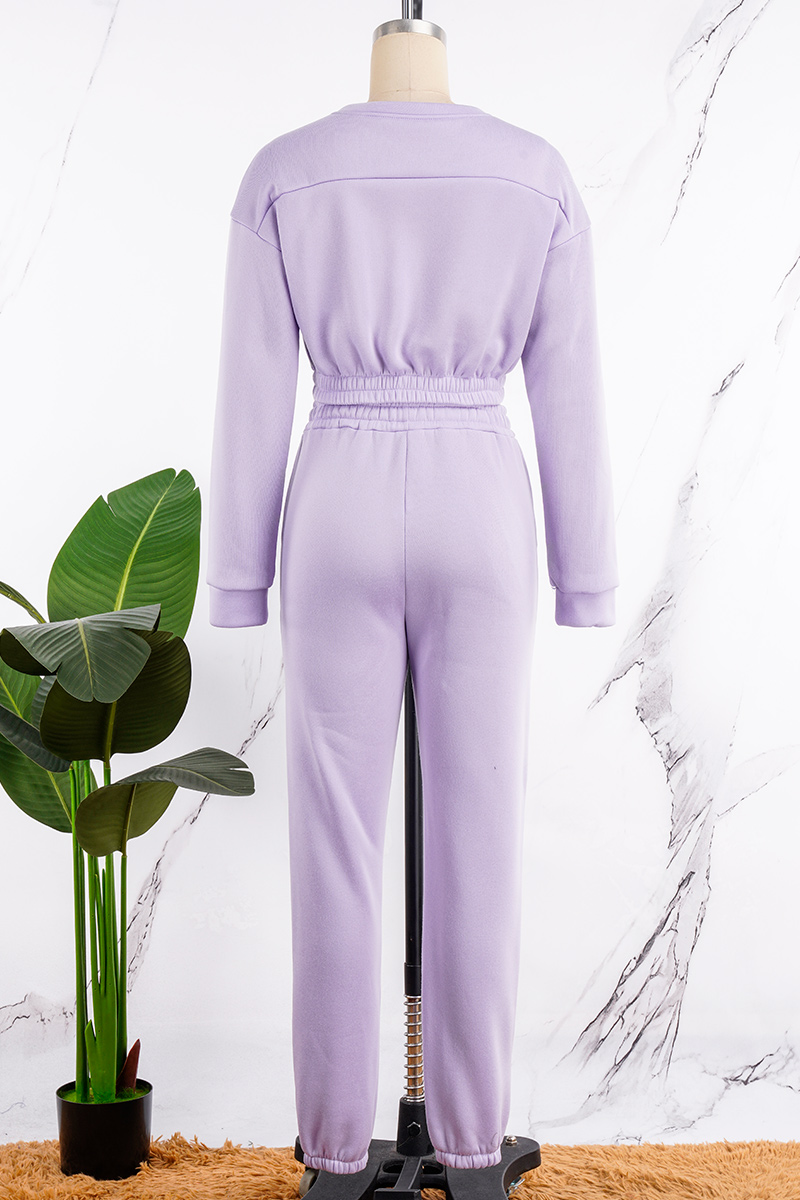 Wholesale Purple Casual Solid Basic O Neck Long Sleeve Two Pieces ...