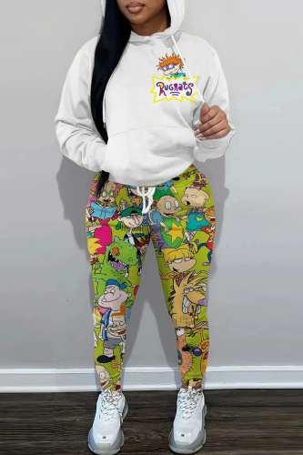 Fruit Green Rugrats Cartoon Print Hoodie Jogger Set Casual Streetwear Long Sleeve Sweatshirt and Drawstring Waist Sweatpants Two Piece Outfit