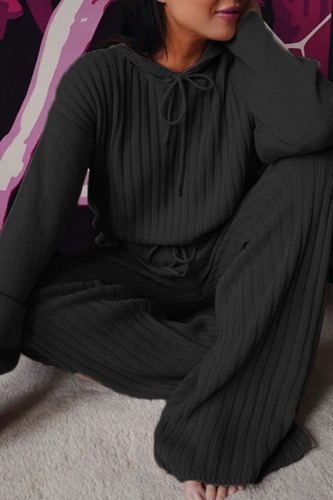 Black Fashion Casual Solid Patchwork Hooded Collar Long Sleeve Two Pieces