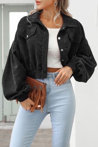 Black Street Solid Rivets Turndown Collar Outerwear
