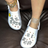 White Casual Living Hollowed Out Letter Round Comfortable Shoes