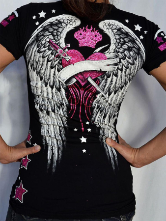 Black Heartbeat Wings Motorcycle Vintage Sexy T-shirts