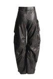 Dark Gray Casual Solid Patchwork Regular High Waist Conventional Solid Color Trousers