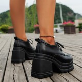 Black Casual Frenulum Solid Color Round Out Door Wedges Shoes (Heel Height 3.94in)