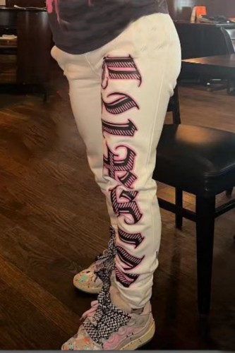Apricot Casual Letter Print Basic Regular High Waist Conventional Positioning Print Trousers