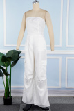 White Casual Solid Patchwork Pocket Strapless Loose Jumpsuits