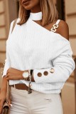 Khaki Casual Solid Patchwork Turtleneck Tops