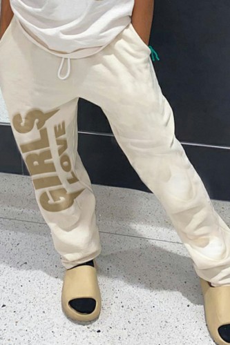 Apricot Casual Letter Print Basic Regular High Waist Conventional Positioning Print Trousers