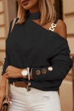 Khaki Casual Solid Patchwork Turtleneck Tops