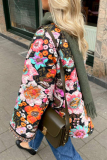 Black Casual College Floral Patchwork O Neck Outerwear