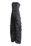 Black Gray Sexy Casual Solid Patchwork Backless Strapless Sleeveless Skinny Denim Jumpsuits