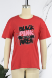Red Street Party Print Letter O Neck T-Shirts
