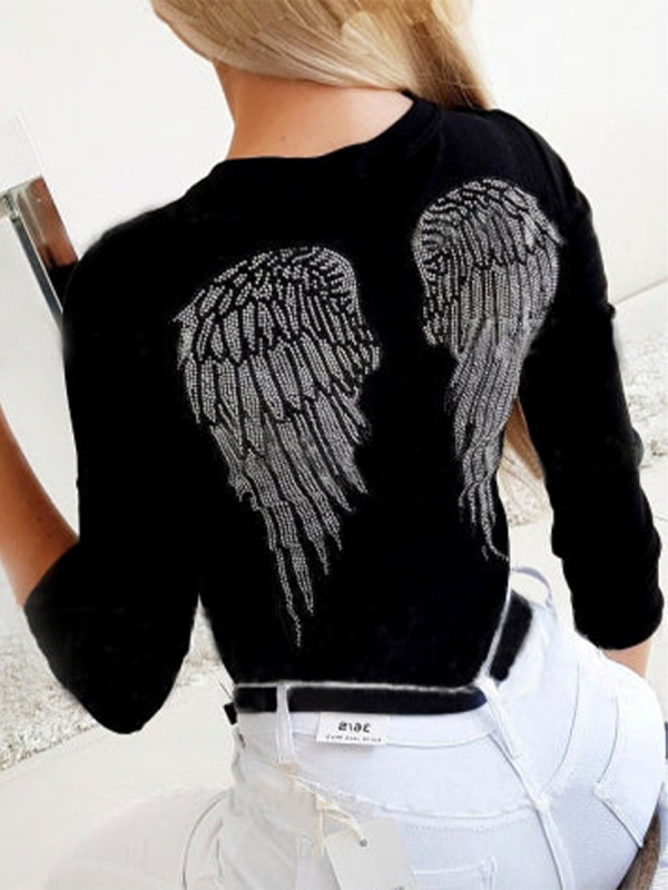 Black Back Wing Long Sleeve Sexy Top