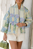 Green Casual Floral Pocket Turndown Collar Outerwear