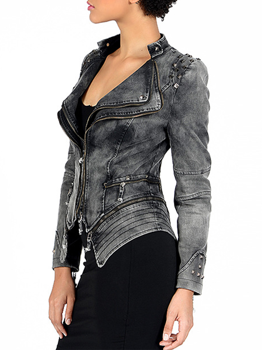 Casual Daily Solid Color Zipper Gross Turndown Collar Outerwear