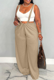 Khaki Casual Solid Backless Regular Conventional Solid Color Bottoms
