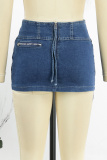 The cowboy blue Casual Solid Patchwork High Waist Skinny Denim Skirts