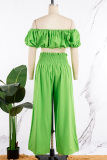 Green Casual Solid Backless Off the Shoulder Half Sleeve Two Pieces