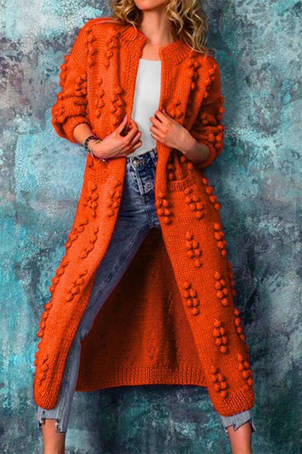 Orange Casual Solid Cardigan Outerwear