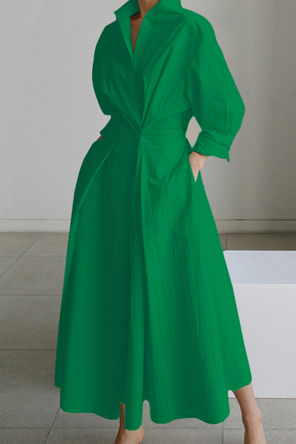 Green Casual Print Solid Patchwork V Neck Long Dress Dresses