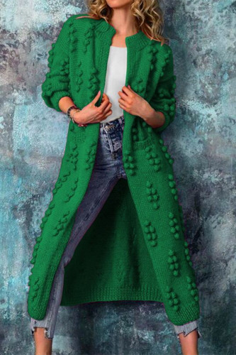 Green Casual Solid Cardigan Outerwear