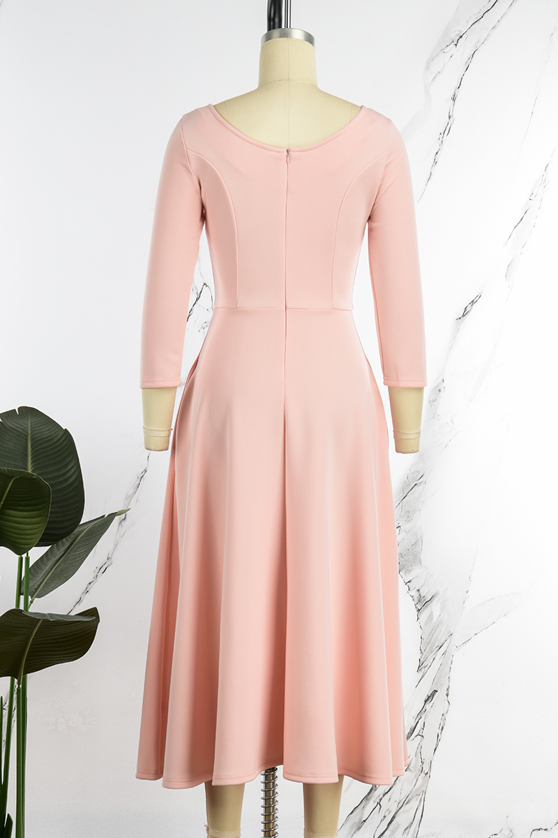 Work Elegant Solid Slit O Neck A Line Dresses