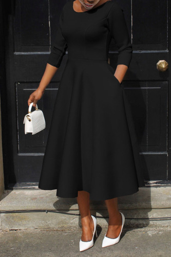 Black Casual Elegant Solid Patchwork O Neck A Line Dresses
