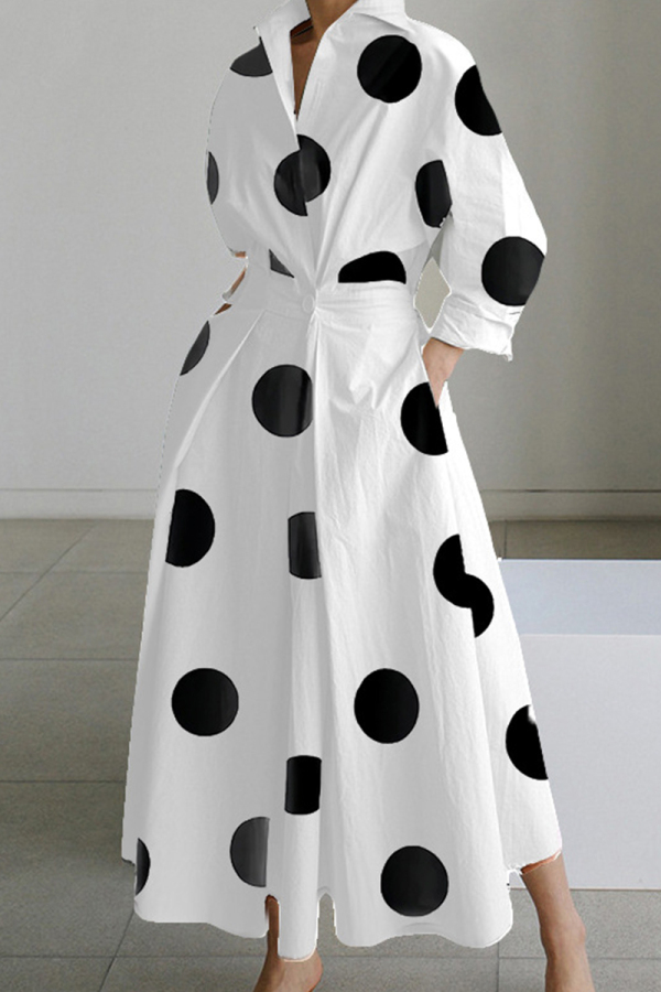 White Black Casual Print Solid Patchwork V Neck Long Dress Dresses